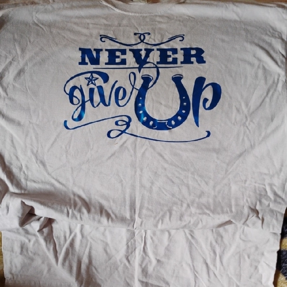 White T-Shirt with Blue Graphic